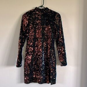 Nasty Gal black sequin irridescent mini dress open back